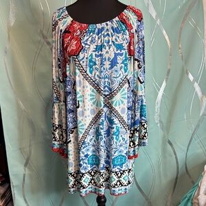 Elegant Floral Blue and Red Women's Blouse